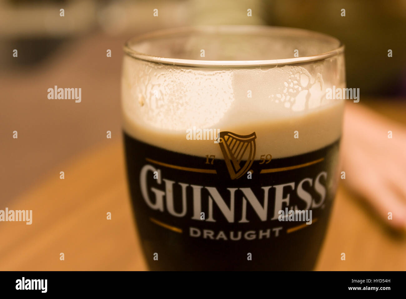 DUBLIN, IRELAND - Pint of Guinness Stout draught beer. Stock Photo