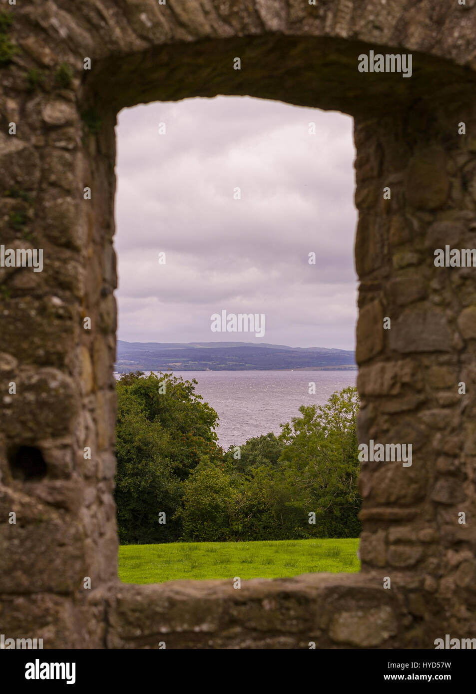 TULLY CASTLE, NORTHERN IRELAND - Ruins of Tully Castle, near Enniskillen, on Lower Lough Erne. Tully Castle, built early 1600s, in County Fermanagh, near the village of Blaney. Stock Photo