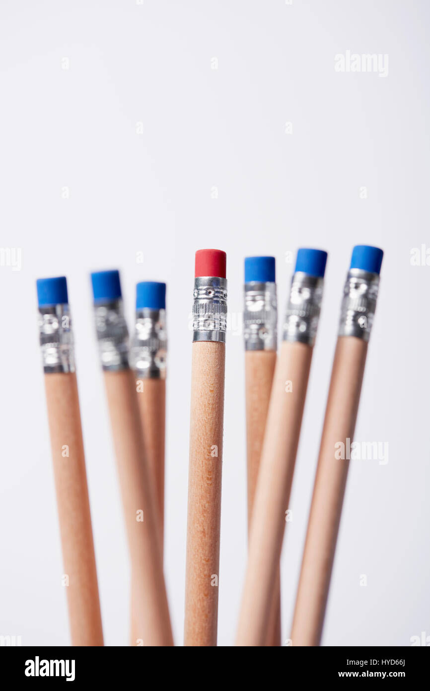 Wooden pencils, one with red eraser Stock Photo