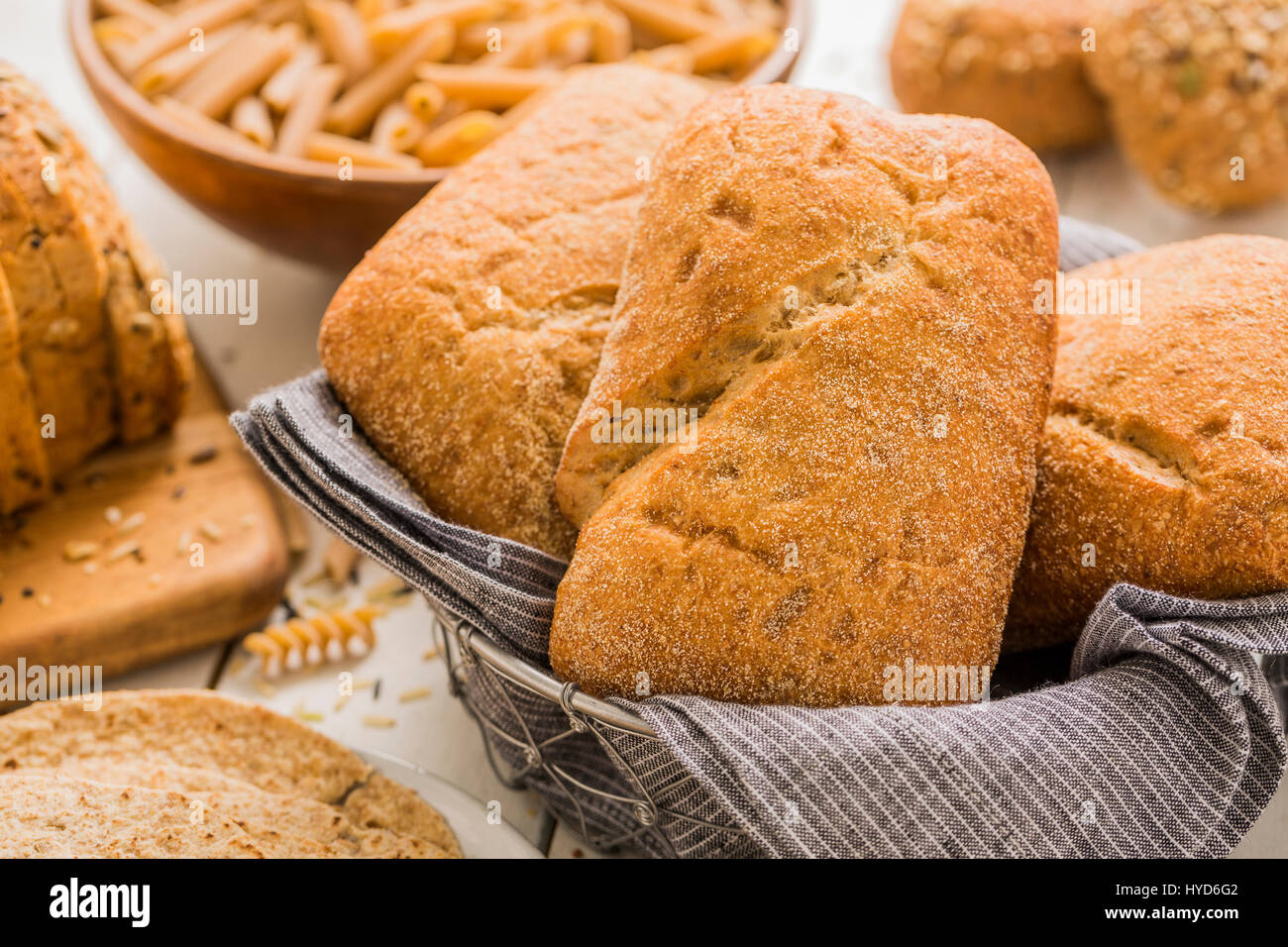 Buns in basket Stock Photo