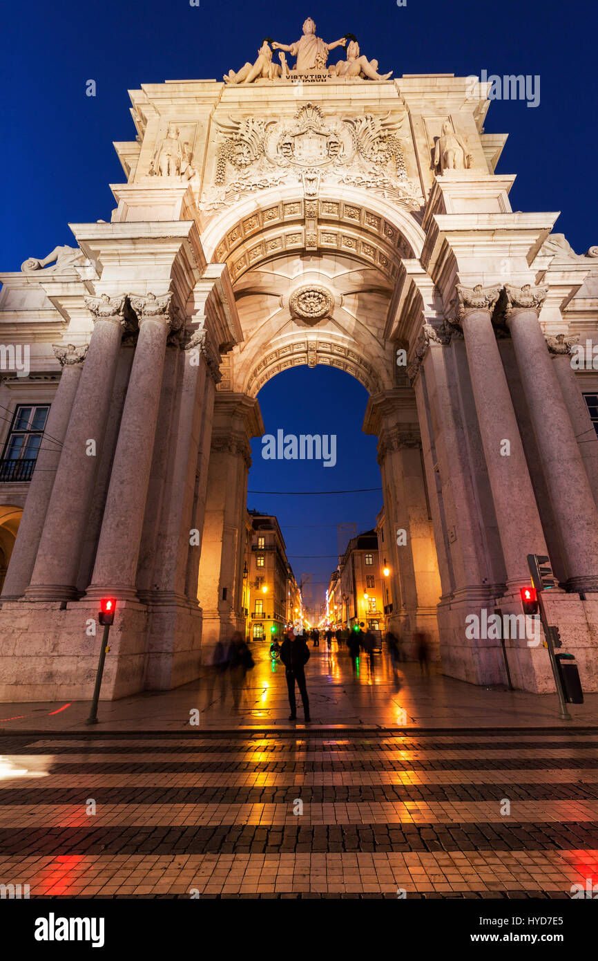 Rua Augusta Arch on Plaza of Commerce in Lisbon. Lisbon, Portugal Stock