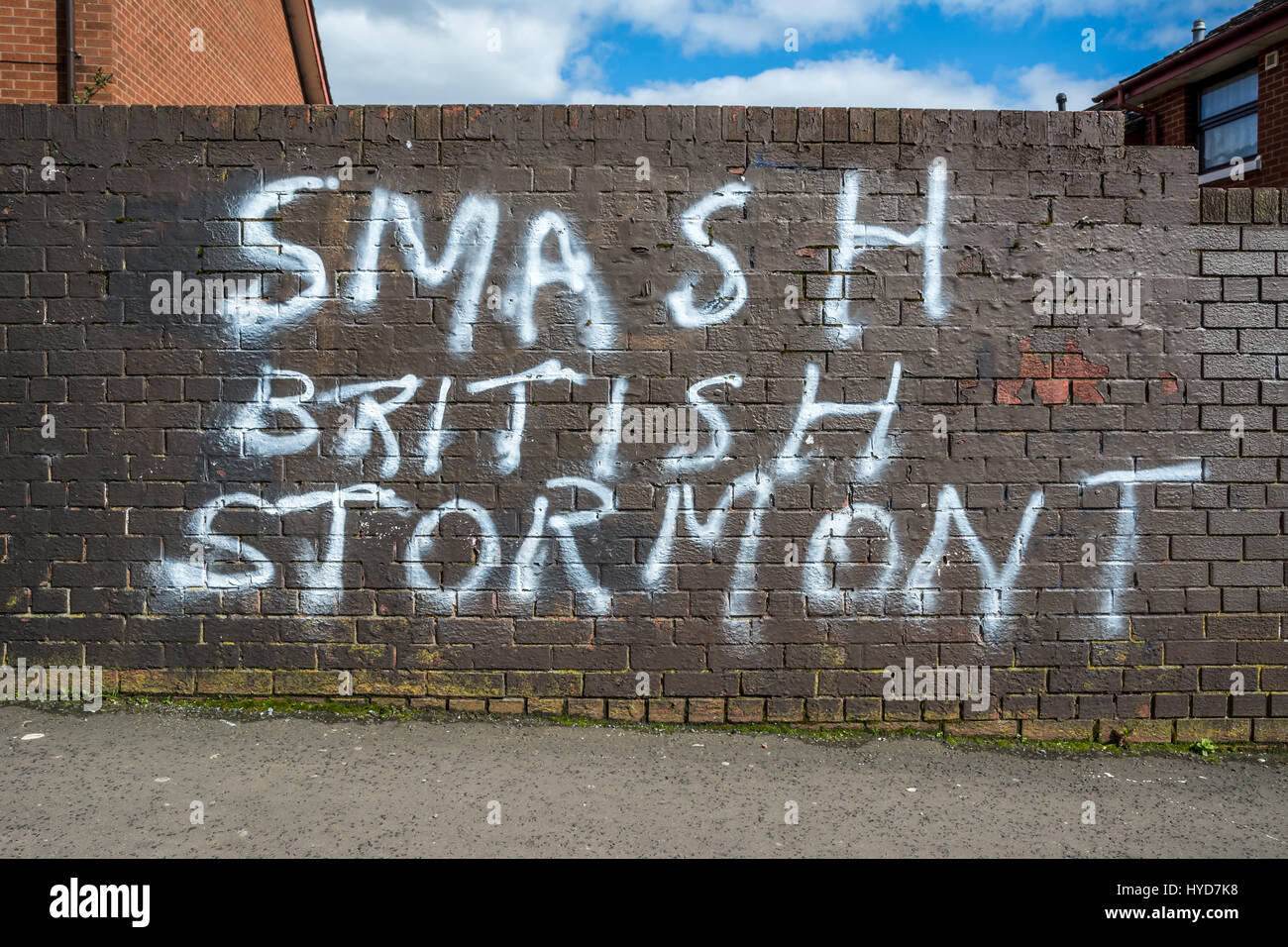 Smash British Stormont graffiti in New Lodge area of Belfast Stock Photo