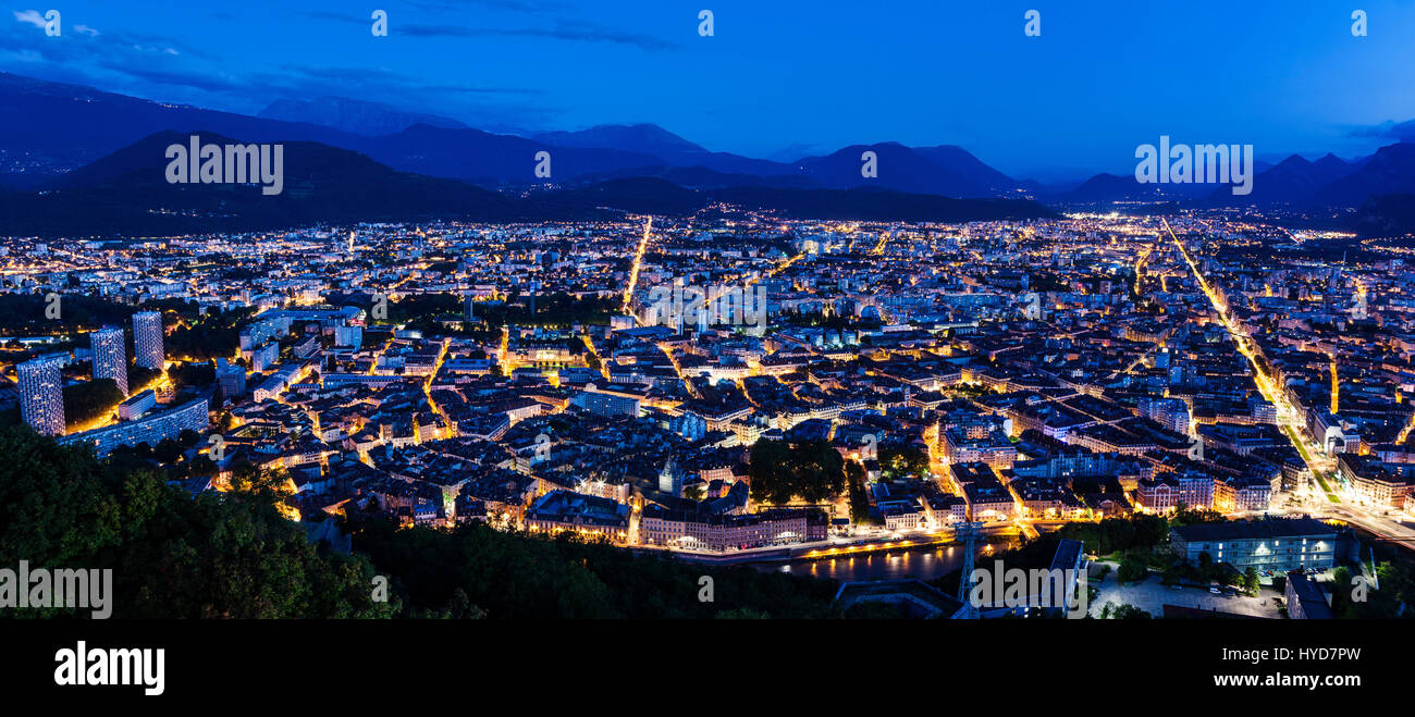 France, Auvergne-Rhone-Alpes, Grenoble, Grenoble panorama at evening Stock Photo
