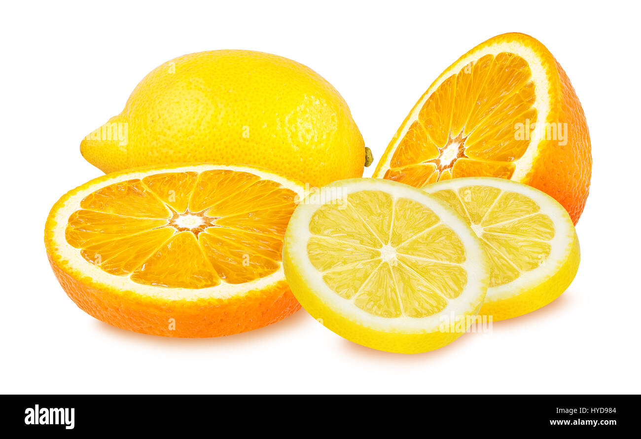 lemon and orange fruit isolated on white background Stock Photo