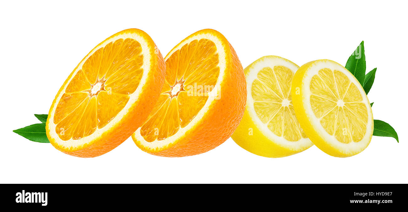 lemon and orange fruit isolated on white background Stock Photo