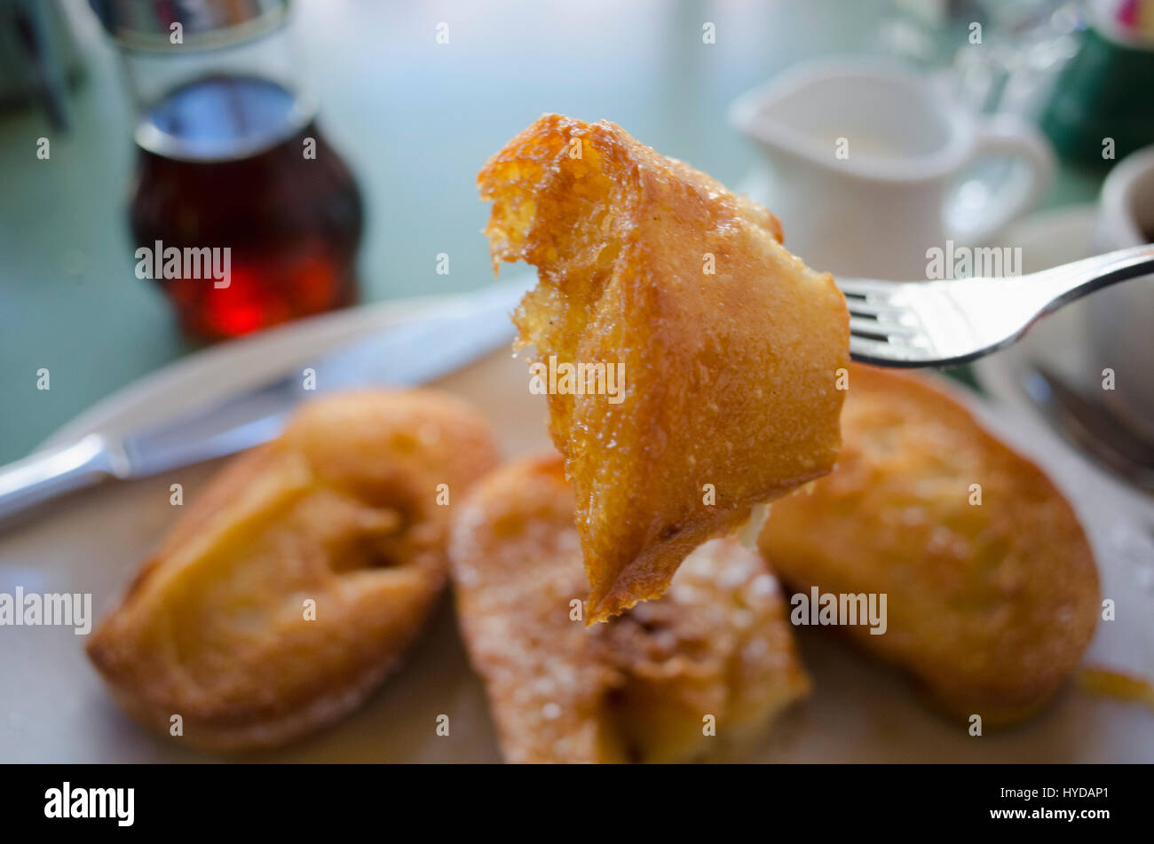 Piece of french toast on fork Stock Photo Alamy
