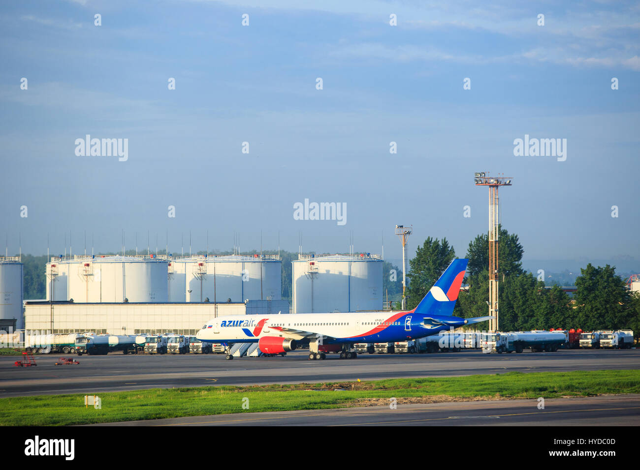 Moscow, Russia - May 27, 2016: Azurair aircraft in the Domodedovo airport parking Stock Photo
