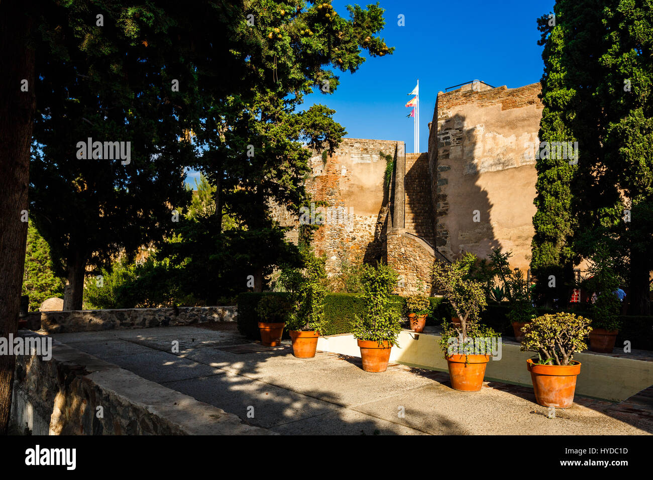 Walls of courtyard of  Castillo de Gibralfaro, Costa del Sol, Andalusia, Spain Stock Photo