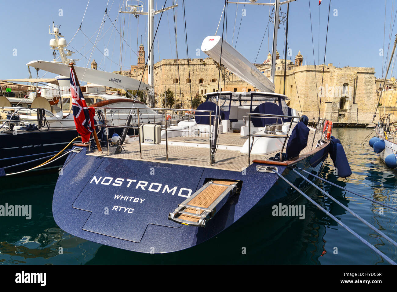 Nostromo Charter Yacht at Dockyard Creek, Birgu, Valletta Stock Photo