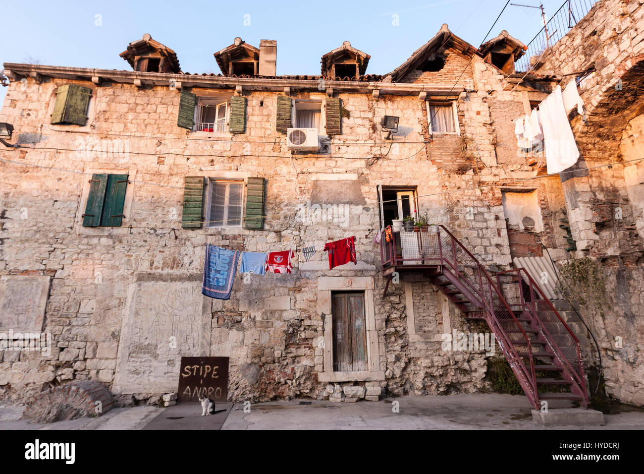 Narrow alleys and old stone houses in Split Old Town, Croatia Stock