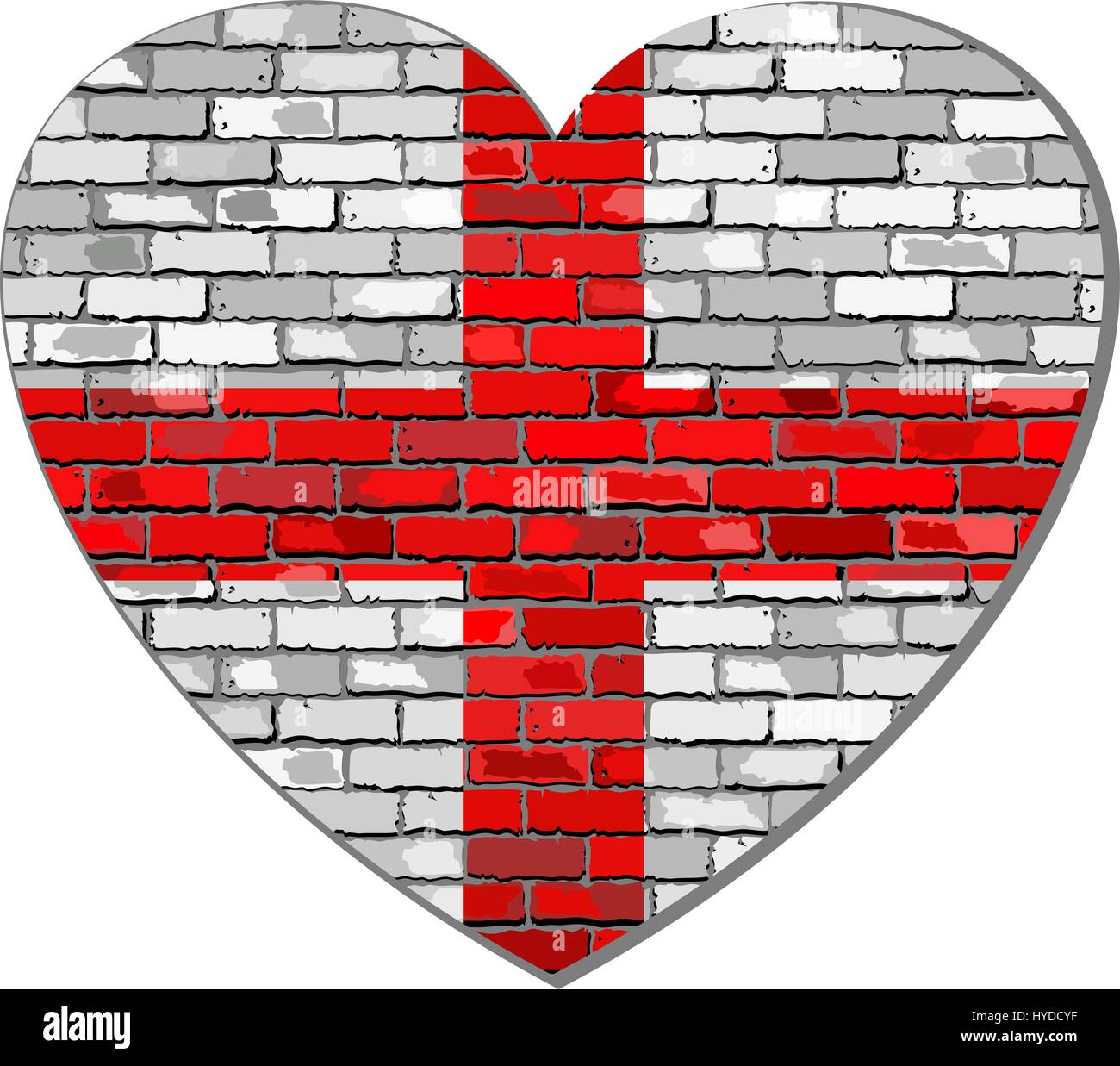 England flag on a brick wall in heart shape - Illustration, Flag of England in brick style,  Abstract grunge English flag Stock Vector