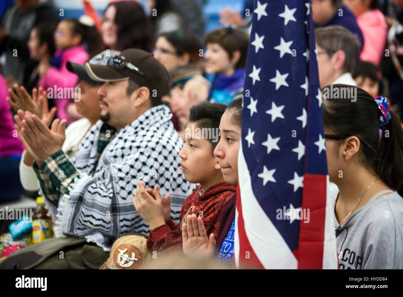 Detroit and Dearborn, Michigan USA - 2 April 2017 - 'Neighbors Building Bridges': Mexican and Muslim immigrants gathered at St. Gabriel's Catholic Chu Stock Photo