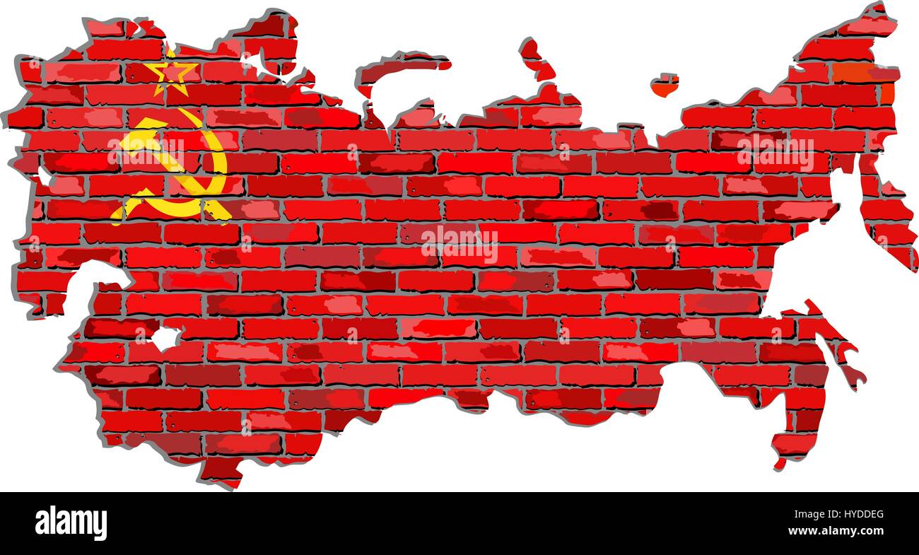 Soviet Union map on a brick wall - Illustration,   USSR map with flag inside,  Grunge map and Soviet Union flag on a brick wall Stock Vector
