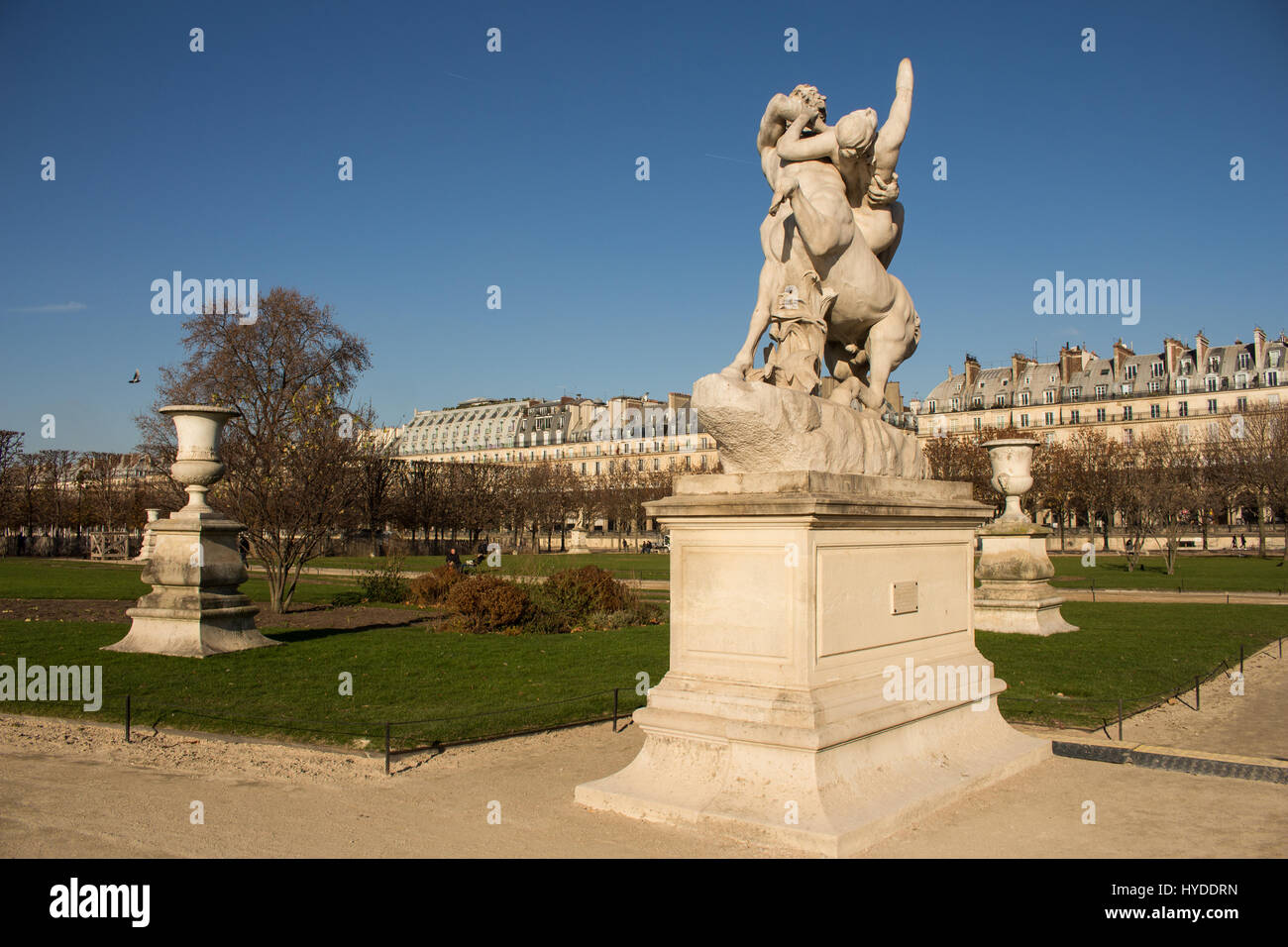 Statue on a sunny day in jardin des tuileries between musee du louvre and champs elysees, Paris France Stock Photo