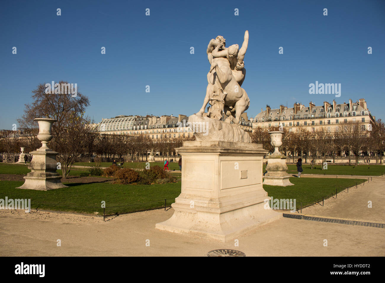 Statue on a sunny day in jardin des tuileries between musee du louvre and champs elysees, Paris France Stock Photo