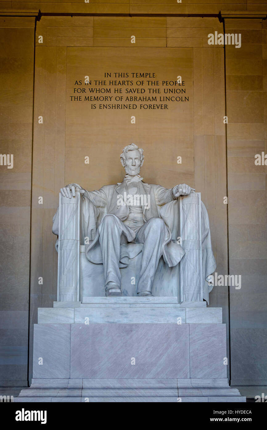 Abraham Lincoln Statue at Lincoln Memorial - Washington, D.C., USA Stock Photo
