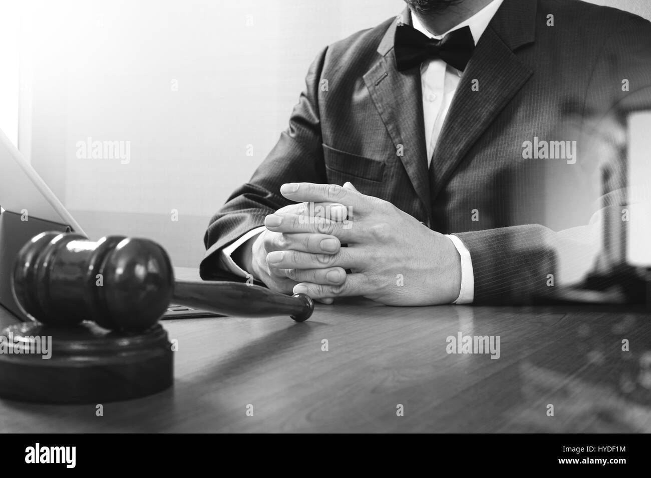 justice and law concept.Male judge in a courtroom with the gavel