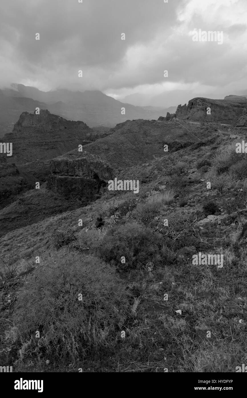 mountains on the island of gran canaria black and white Stock Photo