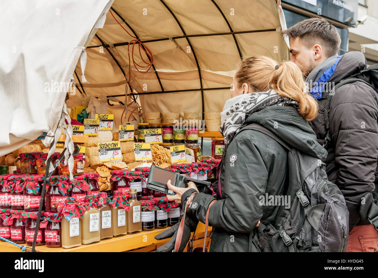 Tourists at food stall Zakopane, Poland Stock Photo
