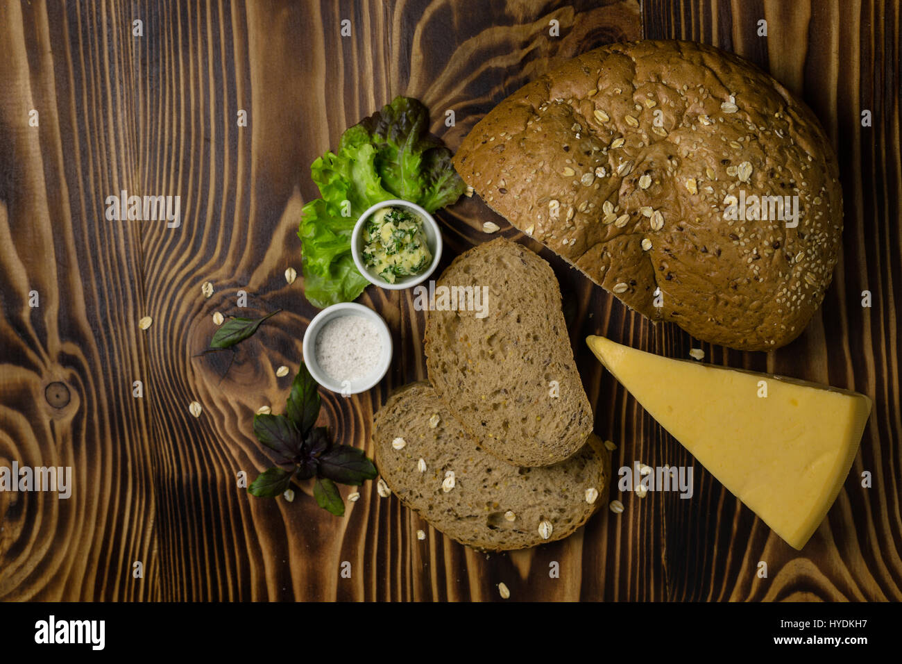 The bread and cut the slices with a large triangular piece of cheese ...