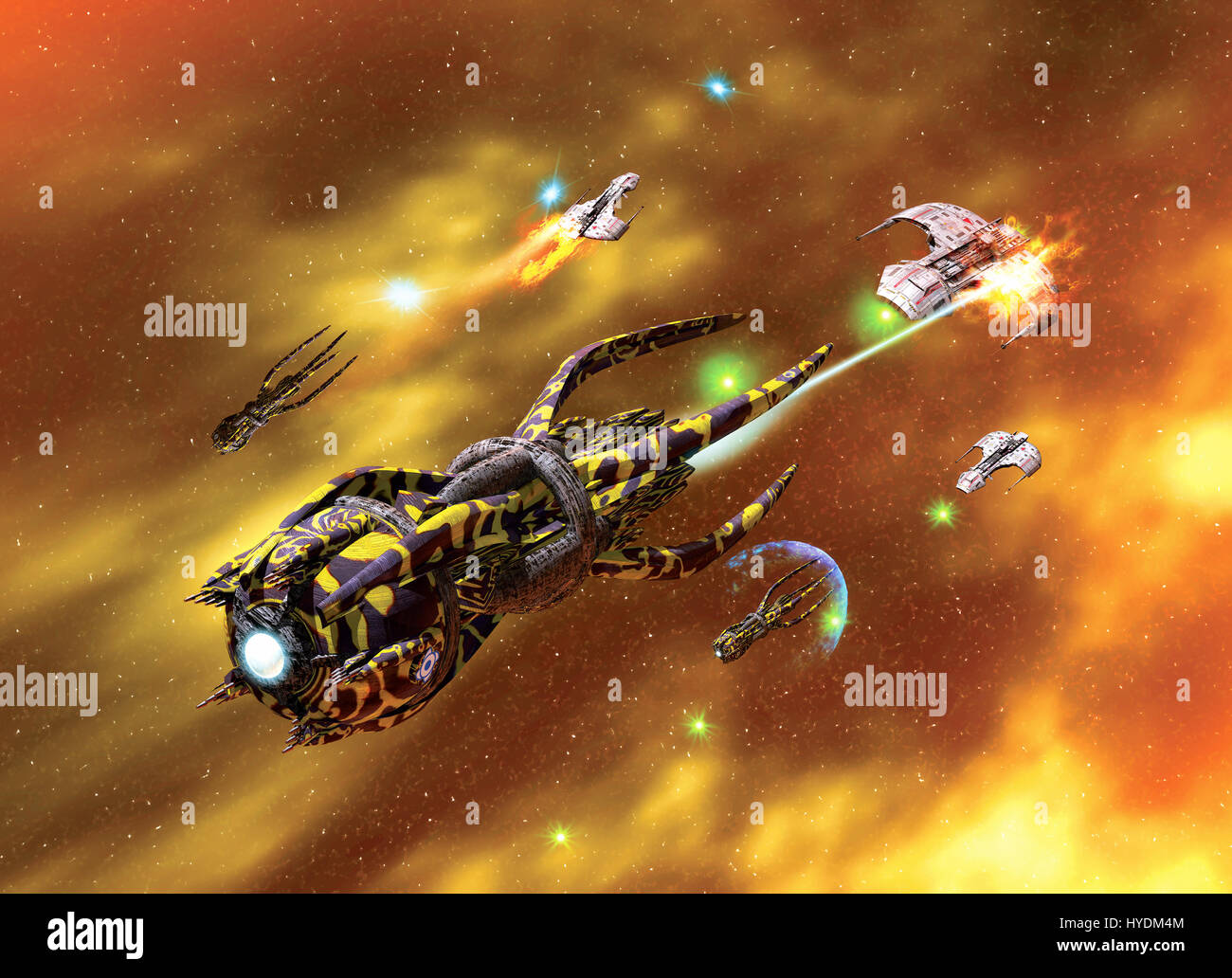 space alien battle 3D render science fiction illustration Stock Photo