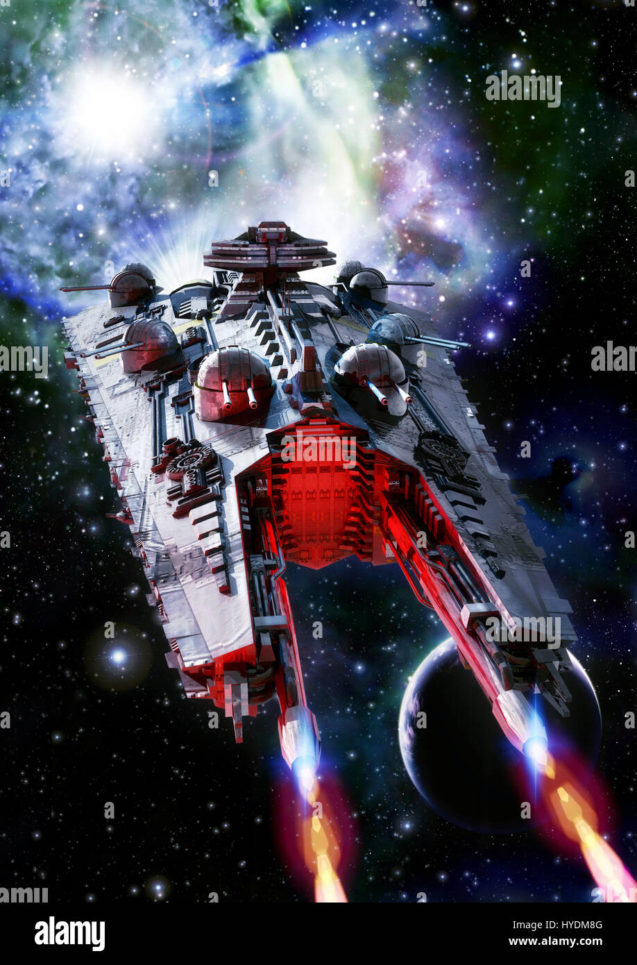 spaceship heavy battlecruiser 3D render science fiction illustration ...