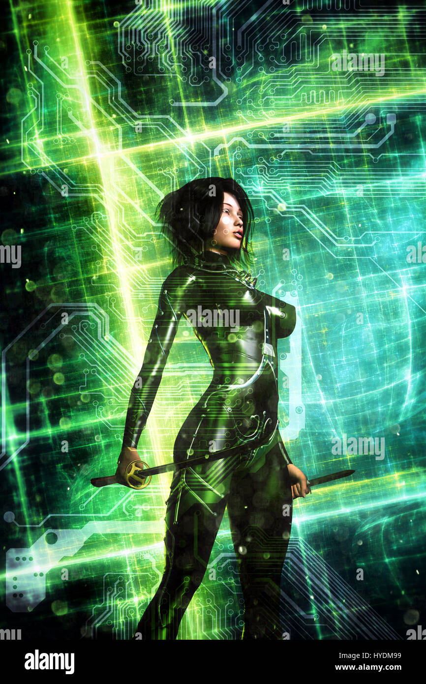 Beautiful CG Woman Wearing a Sci-fi or Cyberpunk Uniform Stock Illustration  - Illustration of dress, female: 166992095