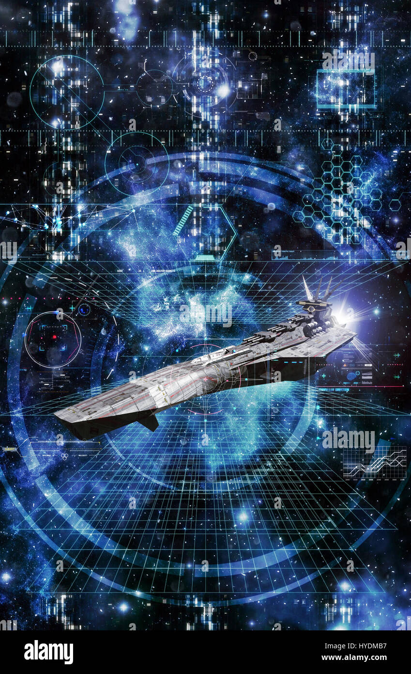 spaceship and combat interface 3D render science fiction illustration ...