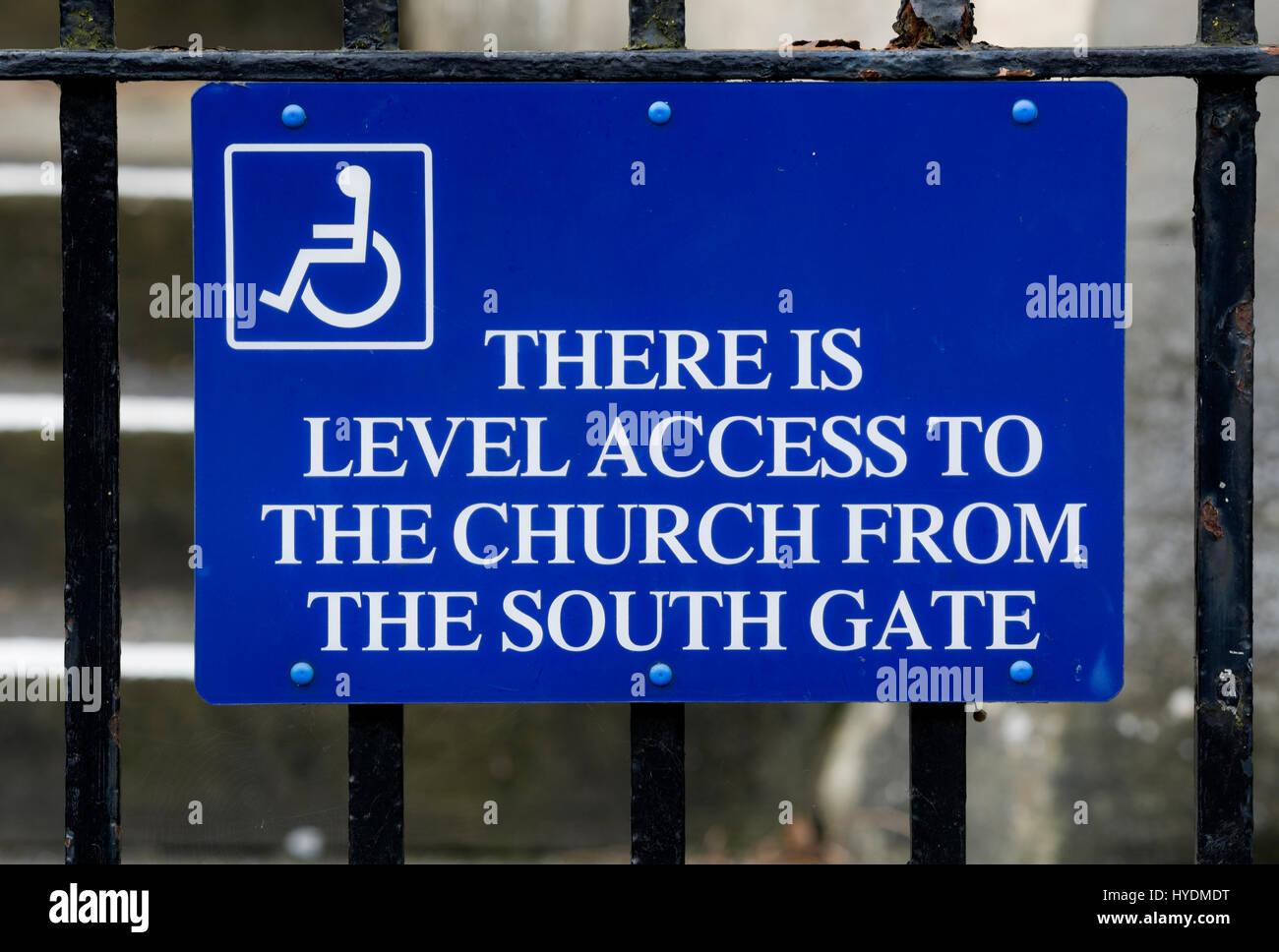 Wheelchair access sign, St. Mary Redcliffe Church, Bristol, UK Stock Photo