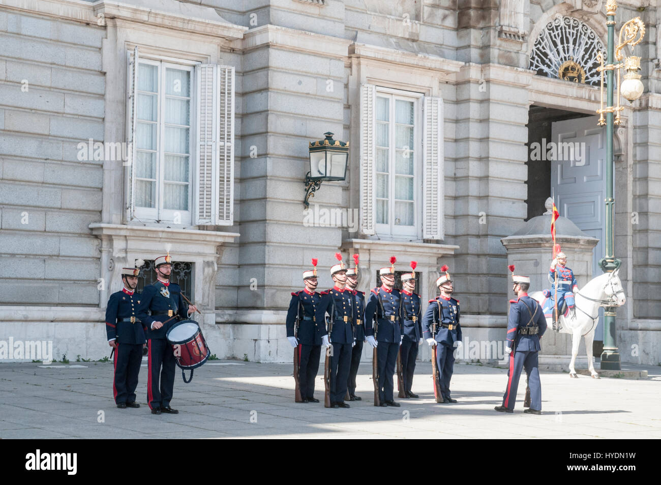 Changing of the Guard ceremony, Royal Palace, Madrid, Spain Stock Photo