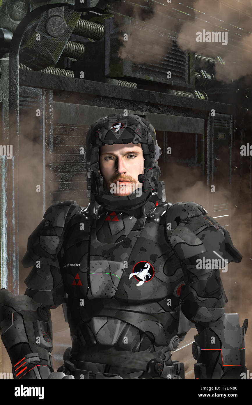 futuristic soldier black op 3D render science fiction illustration Stock  Photo - Alamy, image size:866x1390