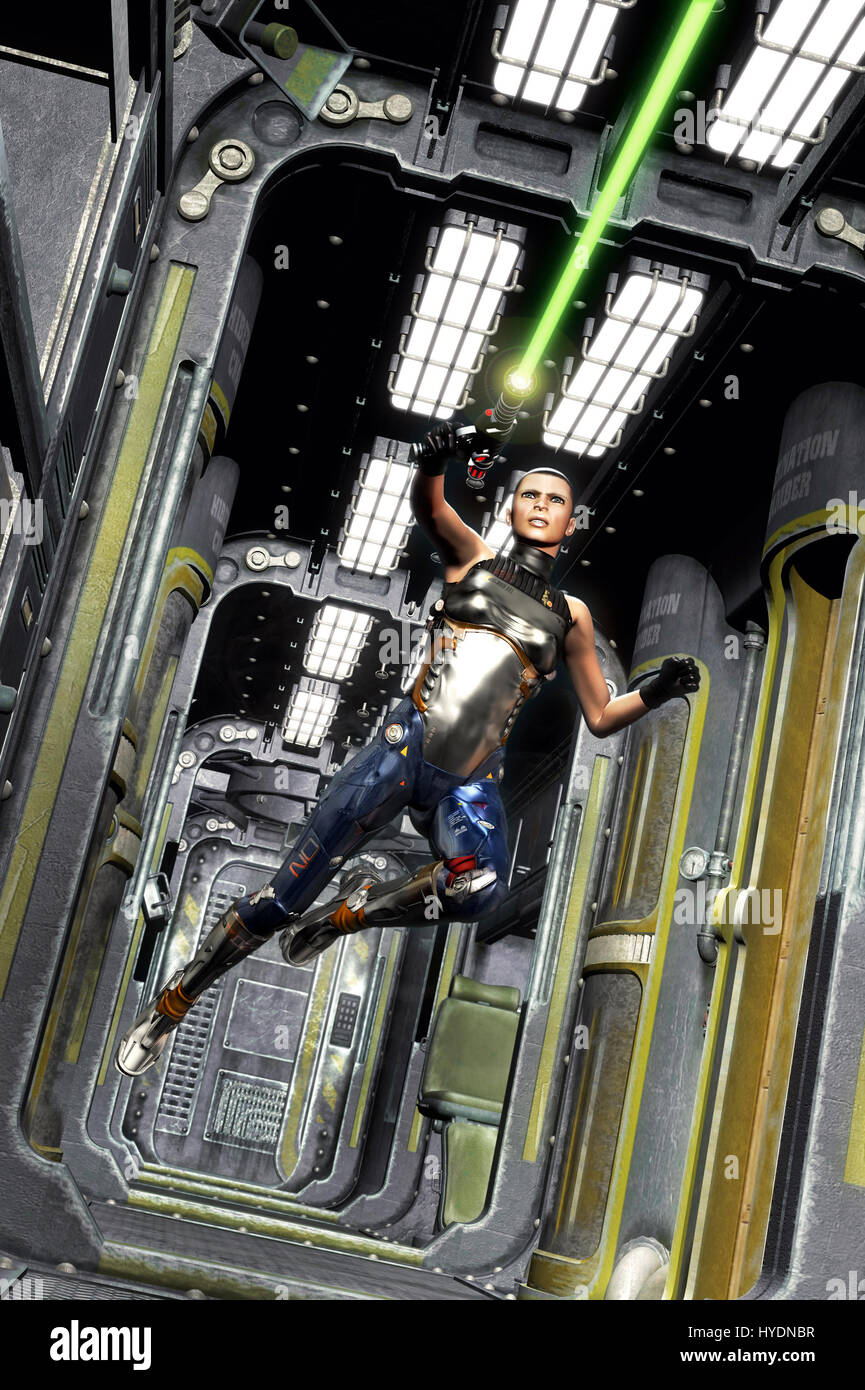Futuristic Bounty Hunter Girl 3d Render Science Fiction Illustration Stock Photo Alamy