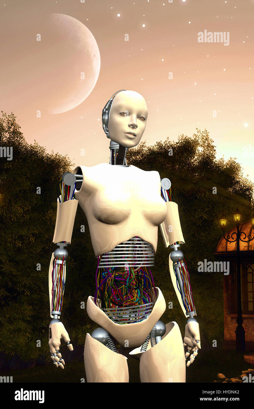 Female Scientist Android robot android female 3D render science fiction illustration Stock Photo ...