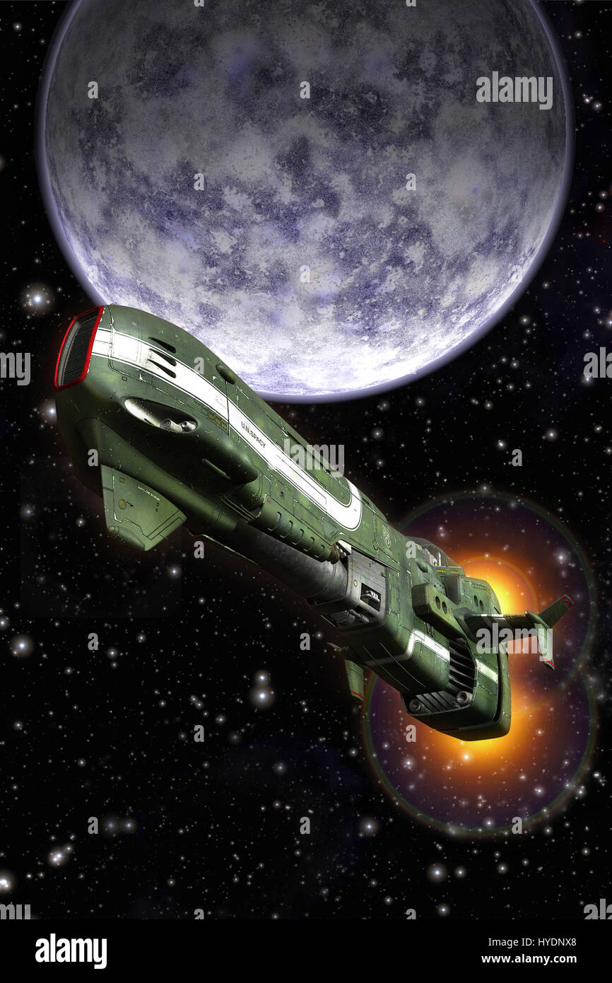 space fighter and planet 3D render science fiction illustration Stock ...