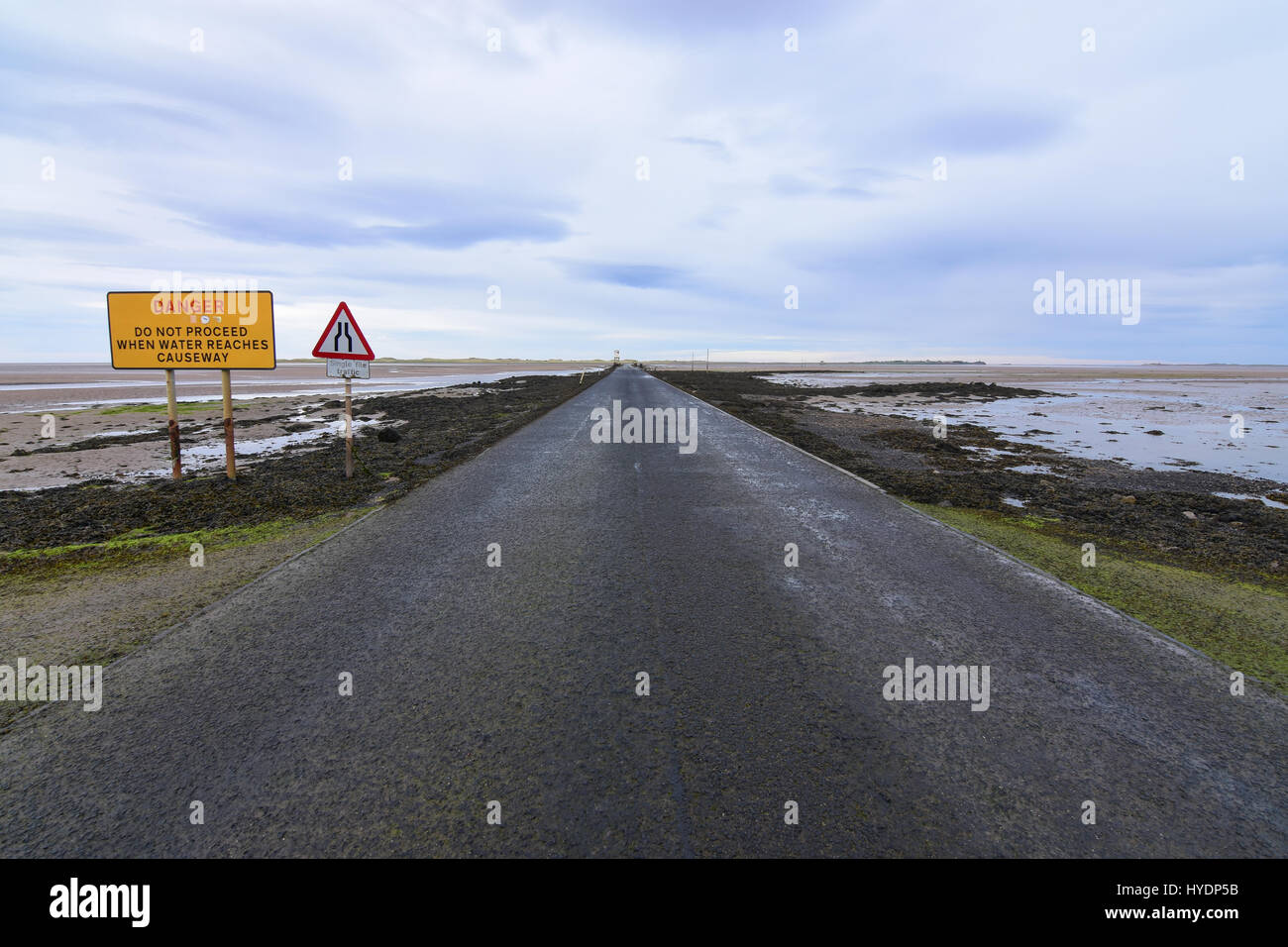 Causeway to Lindisfarne Island Stock Photo