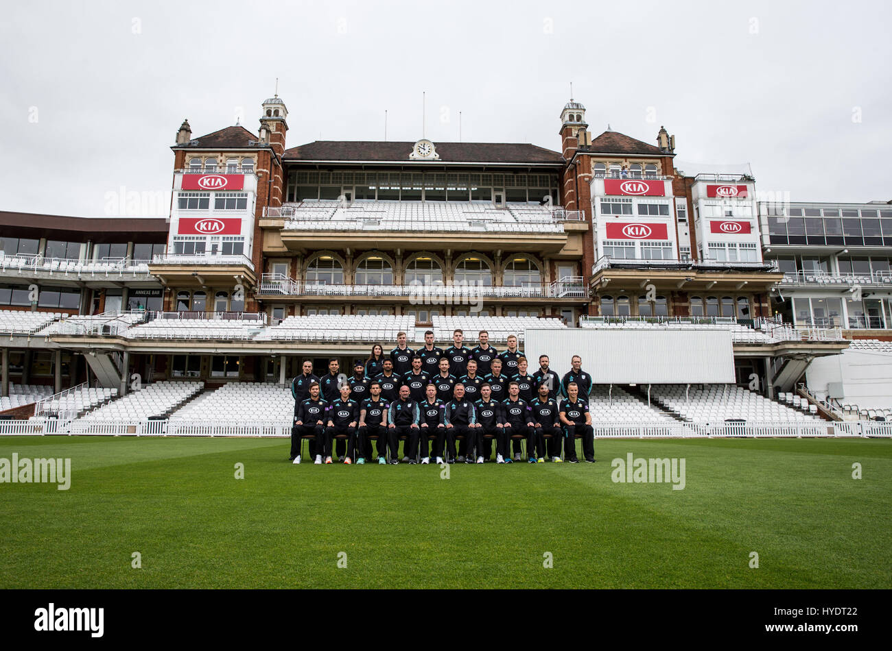 Surrey players and coaches pose in their T20 kit for the team group ...