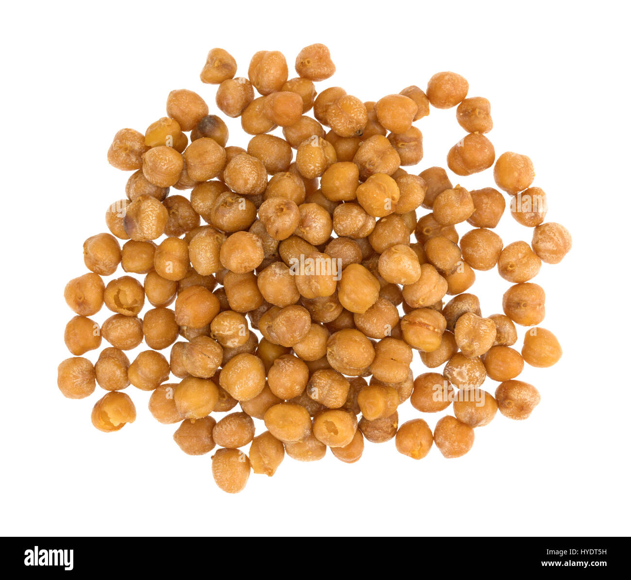 Top view of a serving of roasted chickpeas with sea salt isolated on a