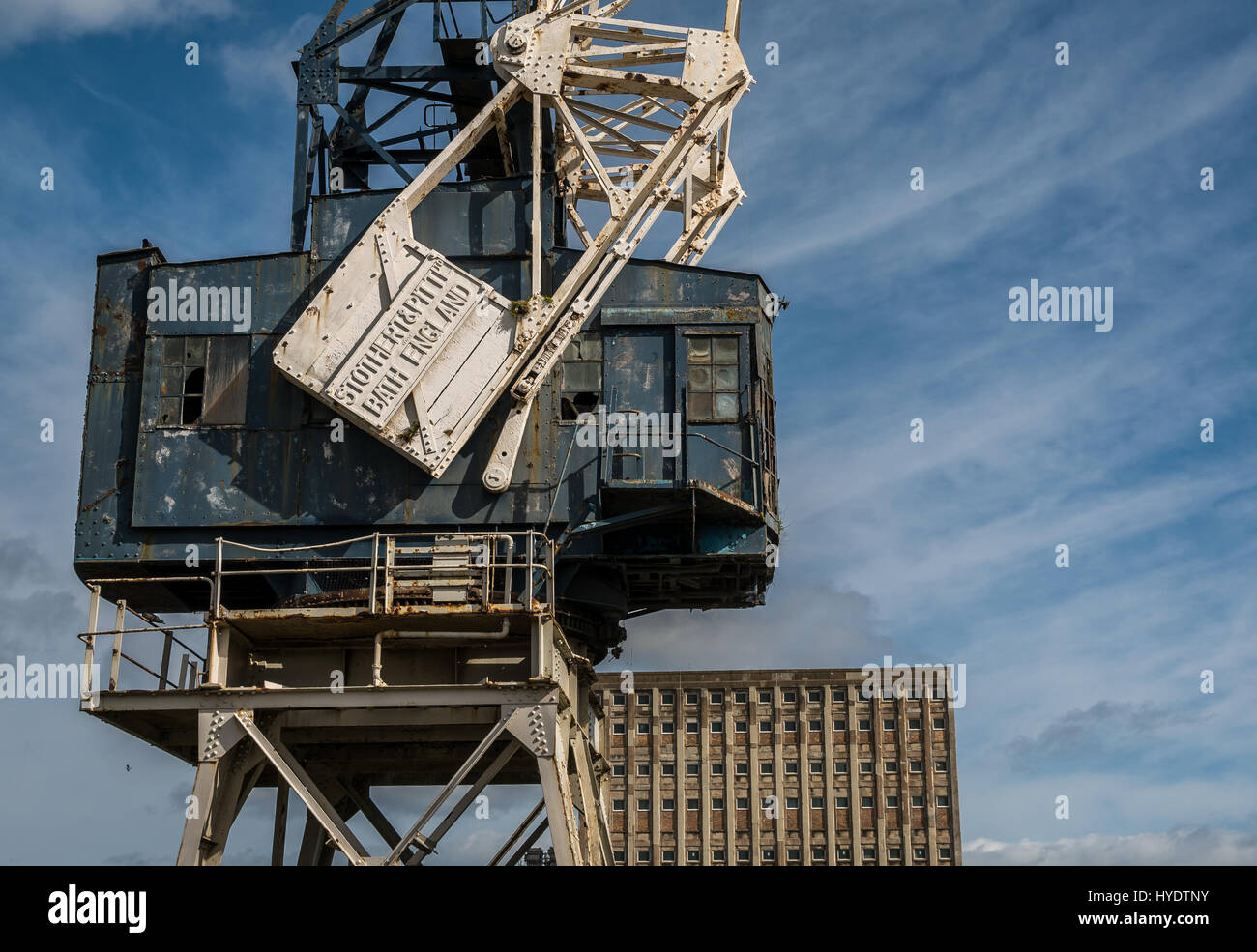 Disused Stothert and Pitt dockside crane with broken windows, Leith Dock, Leith, Edinburgh, Scotland, UK Stock Photo
