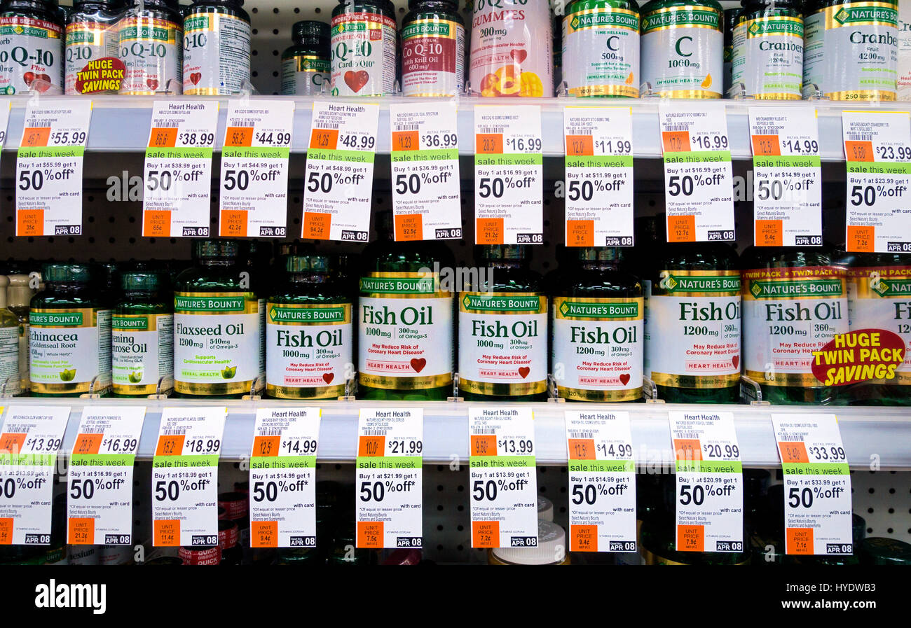 Vitamins and minerals supplements on sale Stock Photo