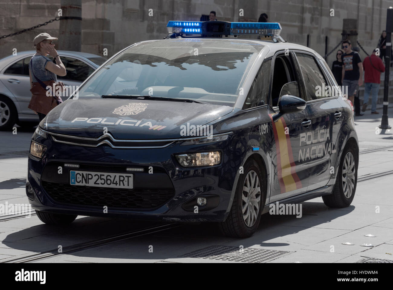 A Spanish Police traffic  car in Seville, Spain Stock Photo