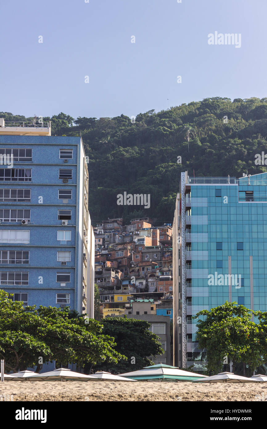 Brazil, Rio de Janeiro: View of the favela between two buildings Stock Photo