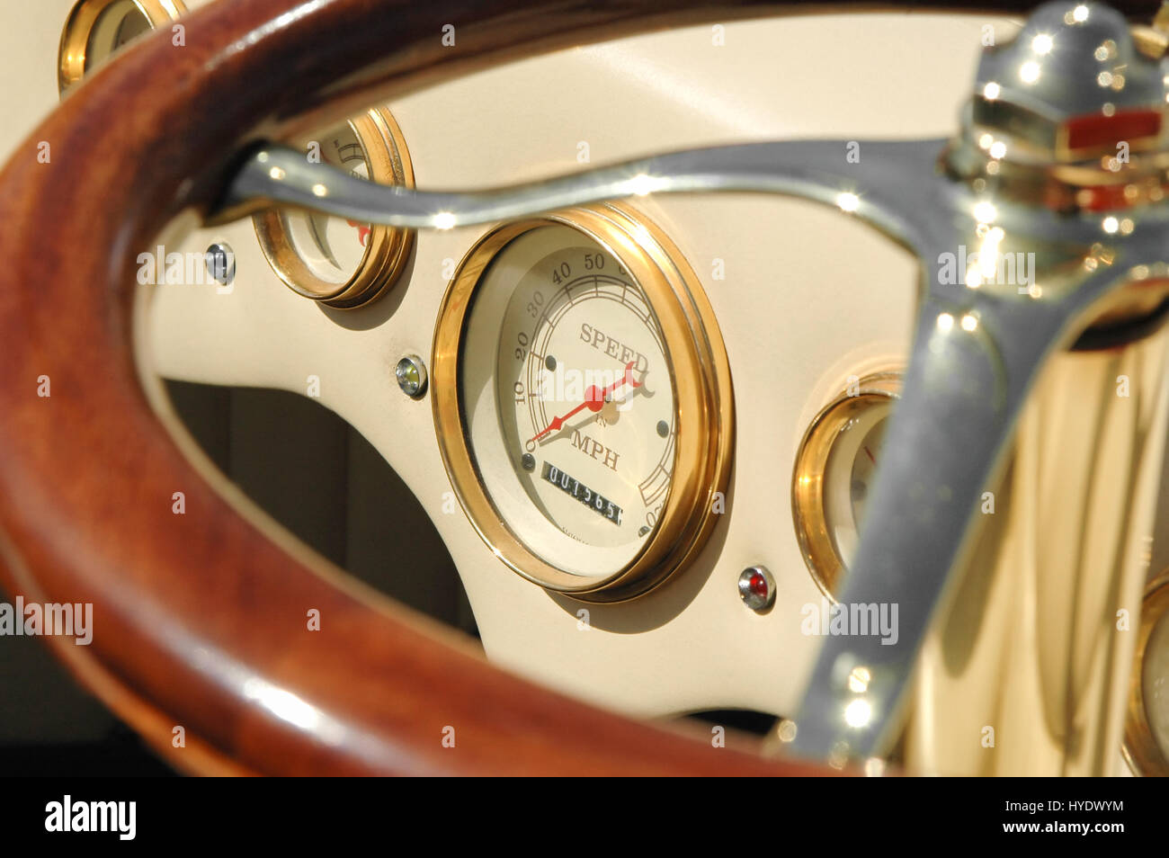 dashboard dials on a retro custom car Stock Photo Alamy