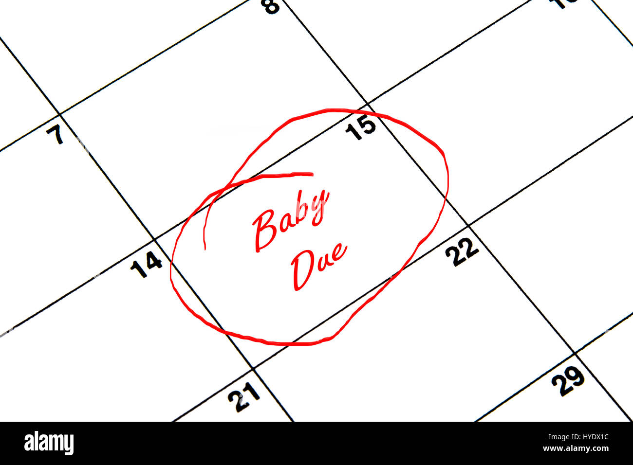 Baby Due Circled on A Calendar in Red Stock Photo
