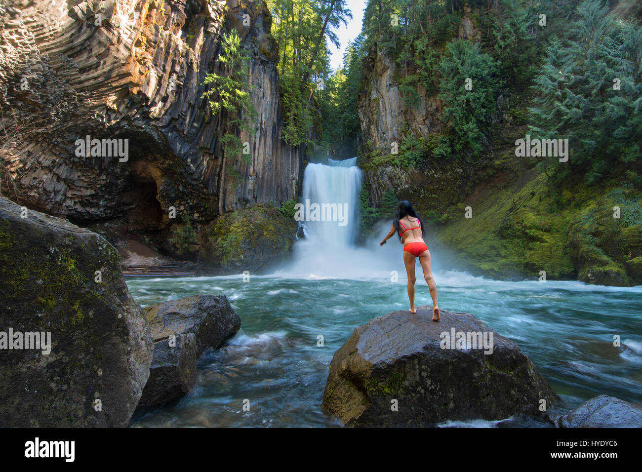 Swimming at Toketee Falls, OR Stock Photo