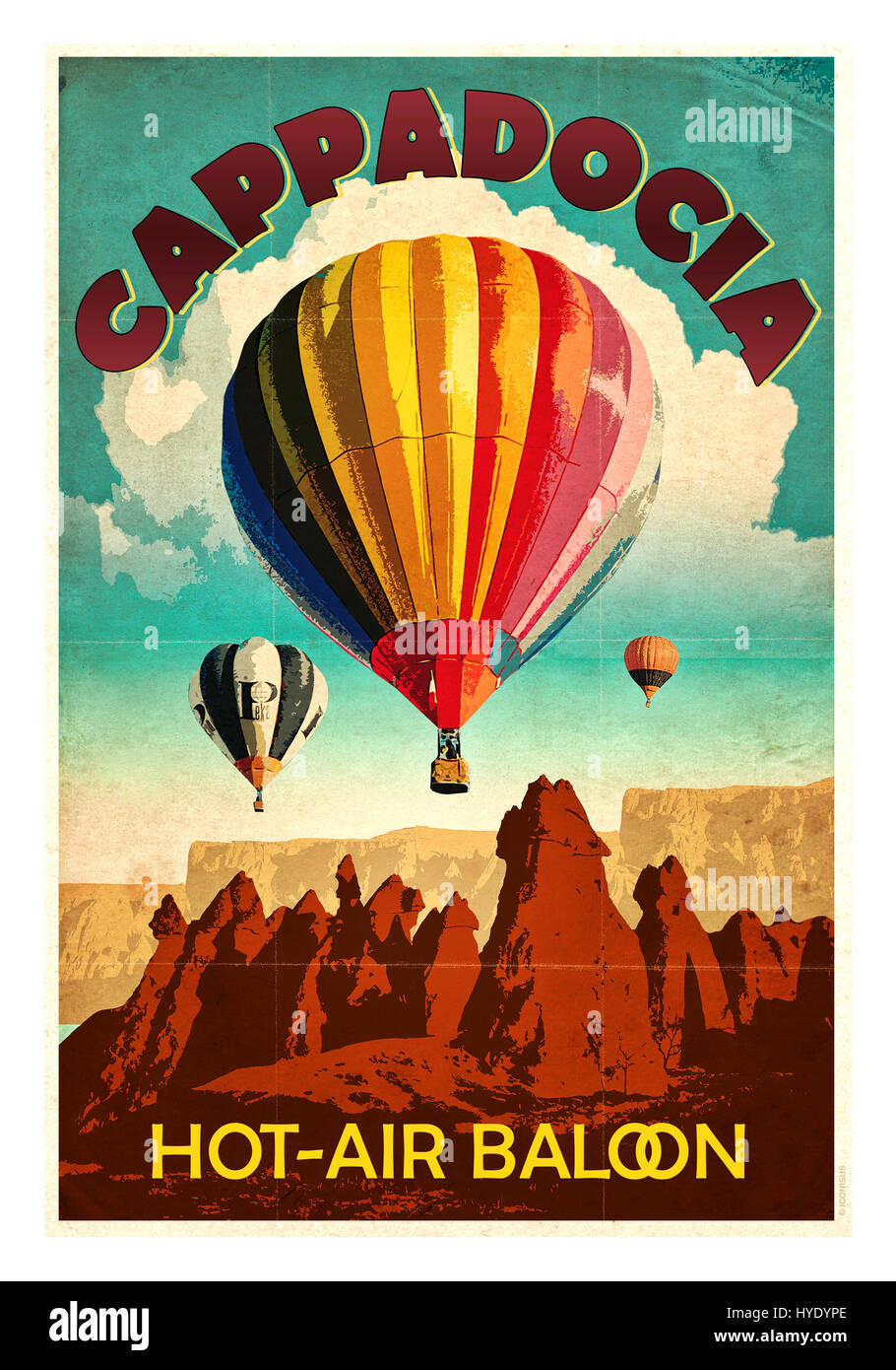 CAPPADOCIA Hot Air Balloon vintage art poster Turkey Stock Photo
