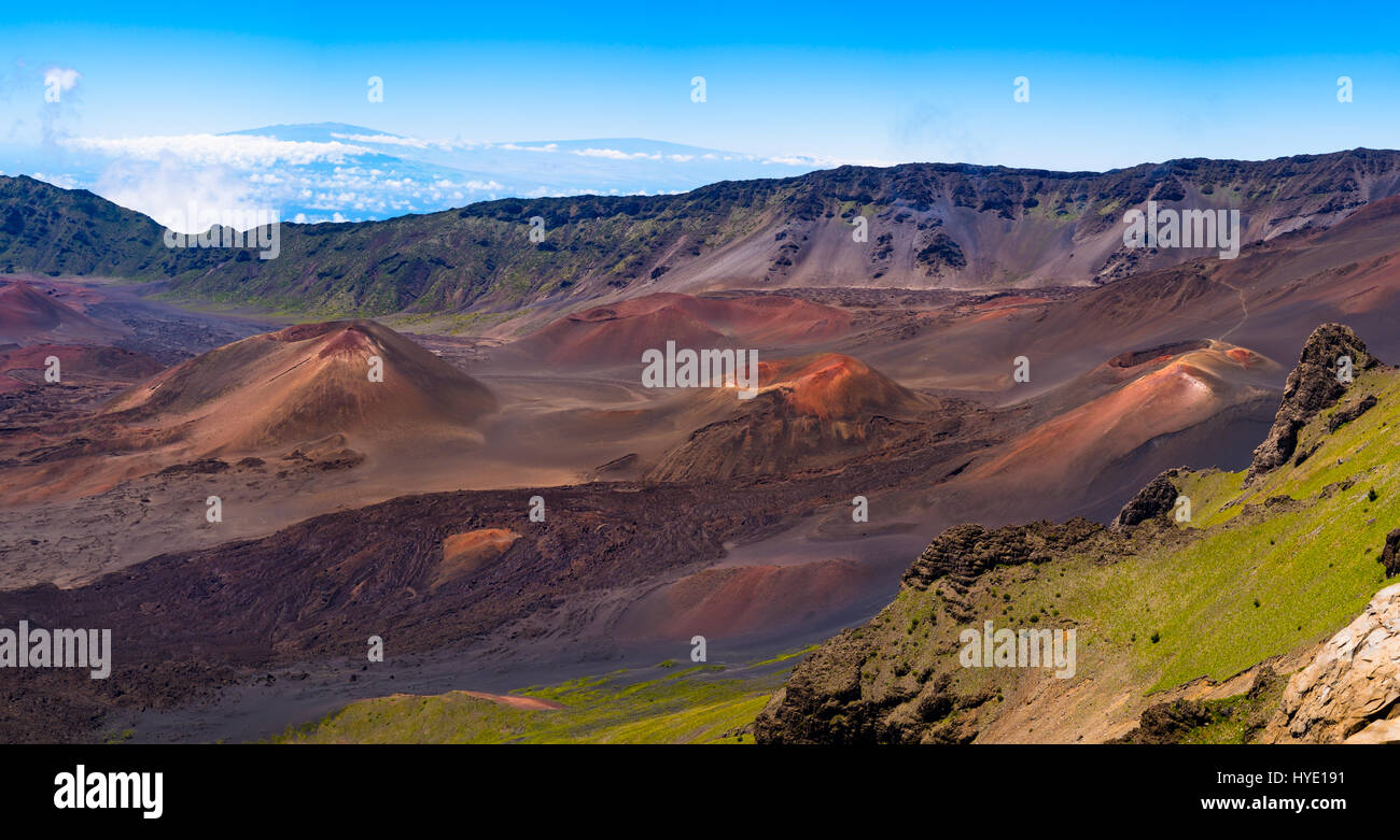 Panoramic view of volcanic landscape and craters at Haleakala, Maui, Hawaii, USA Stock Photo
