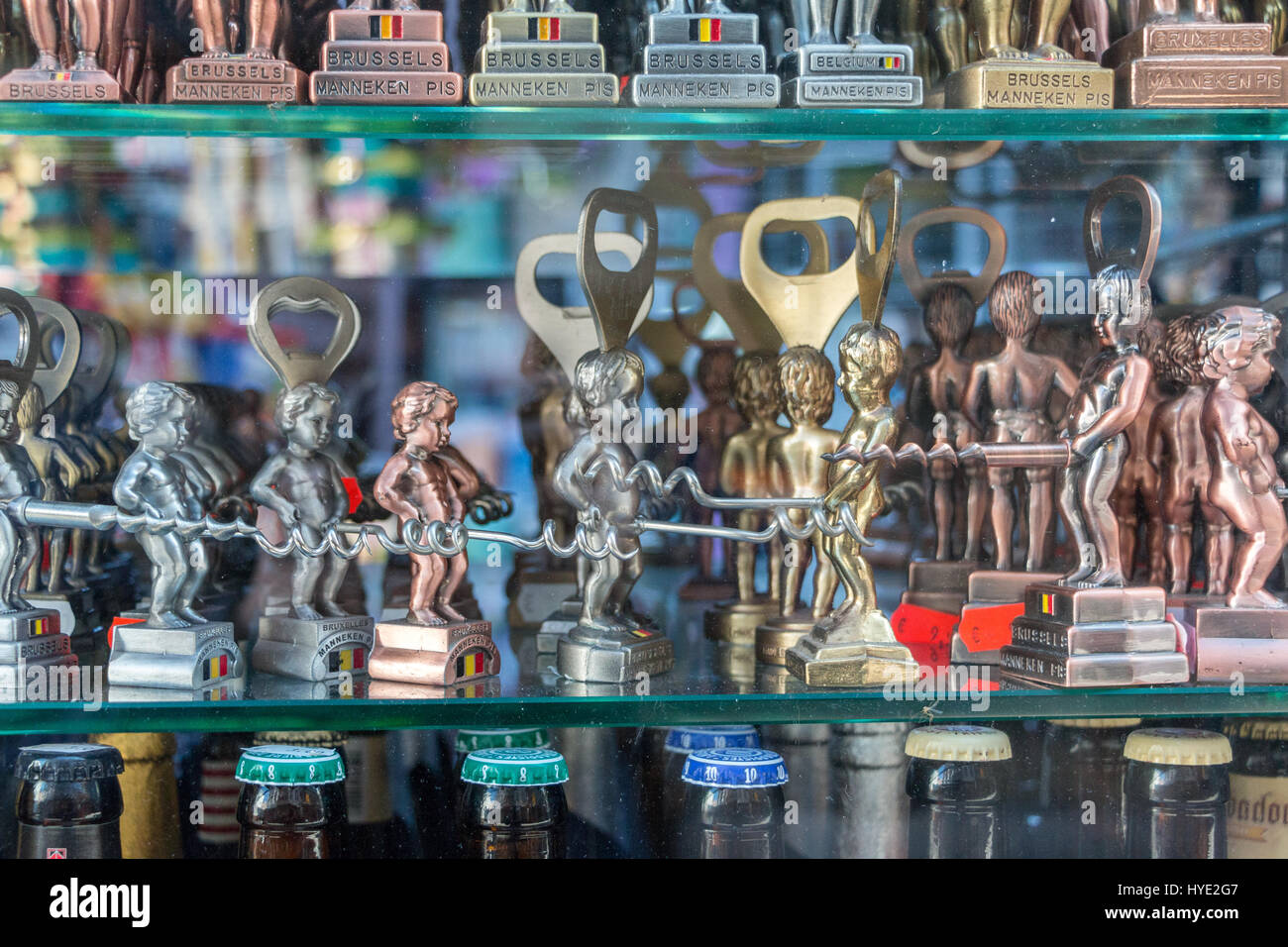 Mannekin Pis corkscrew and bottle opener souvenirs in Brussels Stock Photo