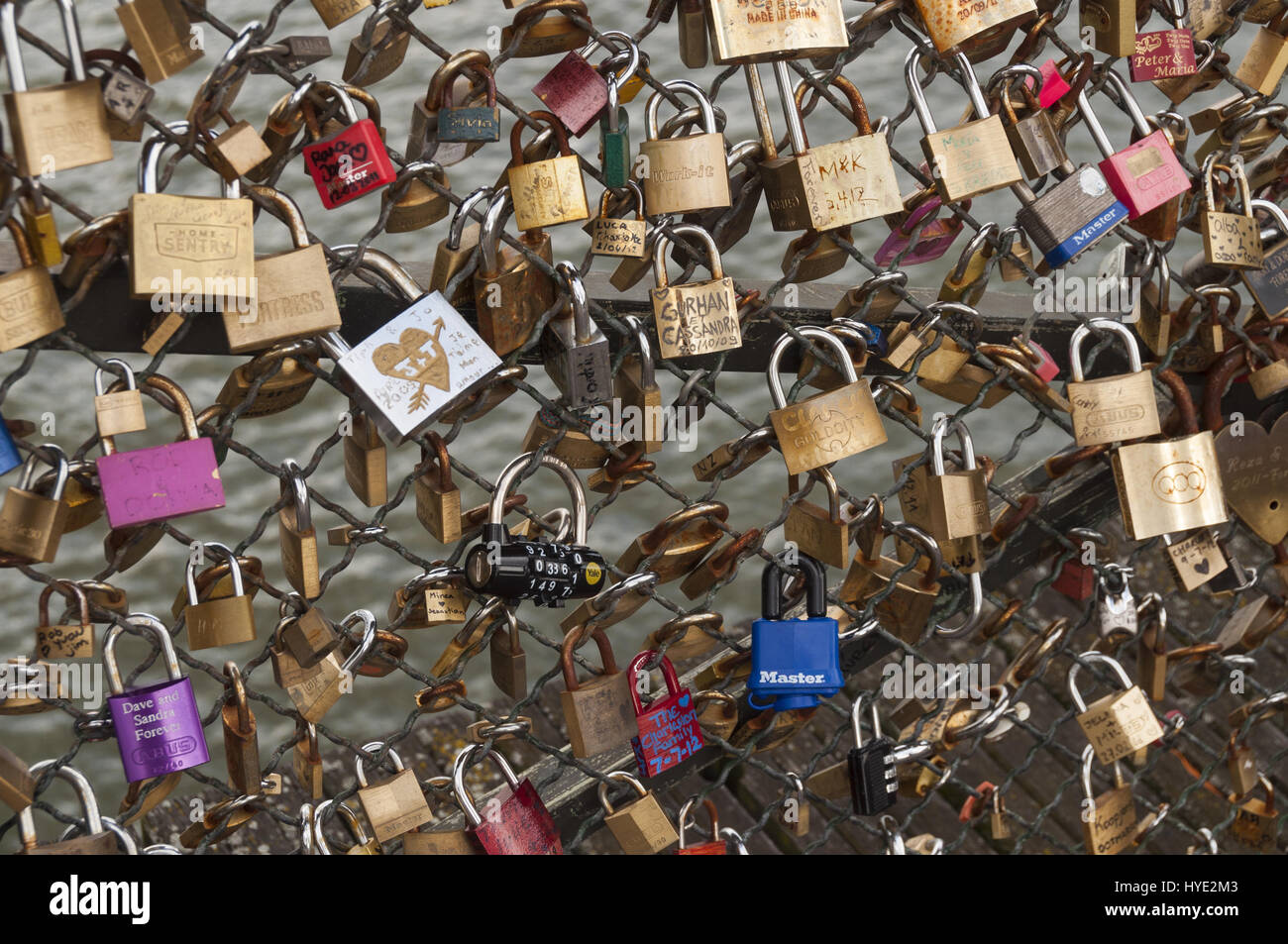 France, Paris, Pont des Arts bridge, love locks Stock Photo