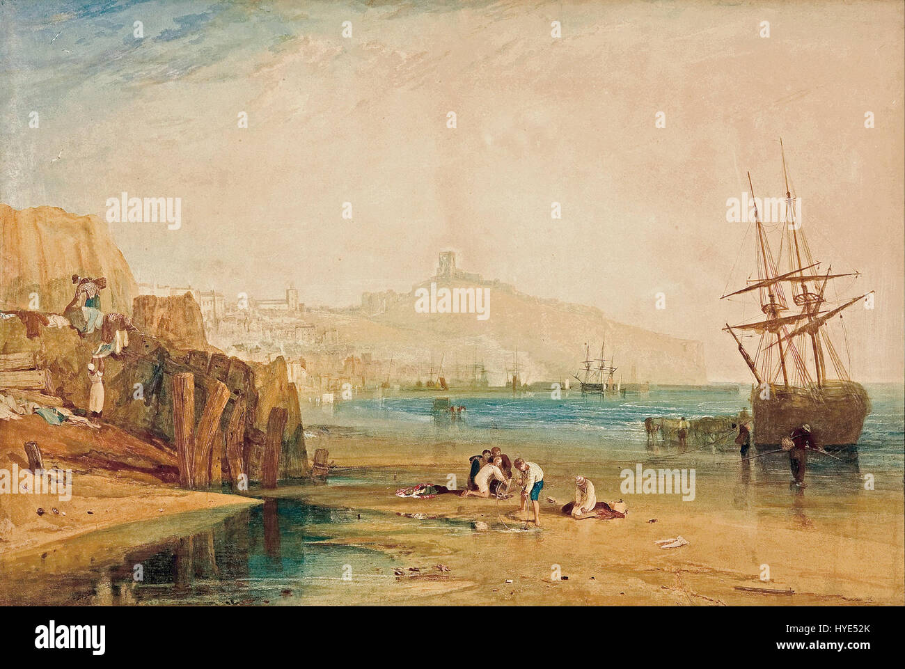 J.M.W. Turner   Scarborough town and castle  morning  boys catching crabs   Google Art Project Stock Photo