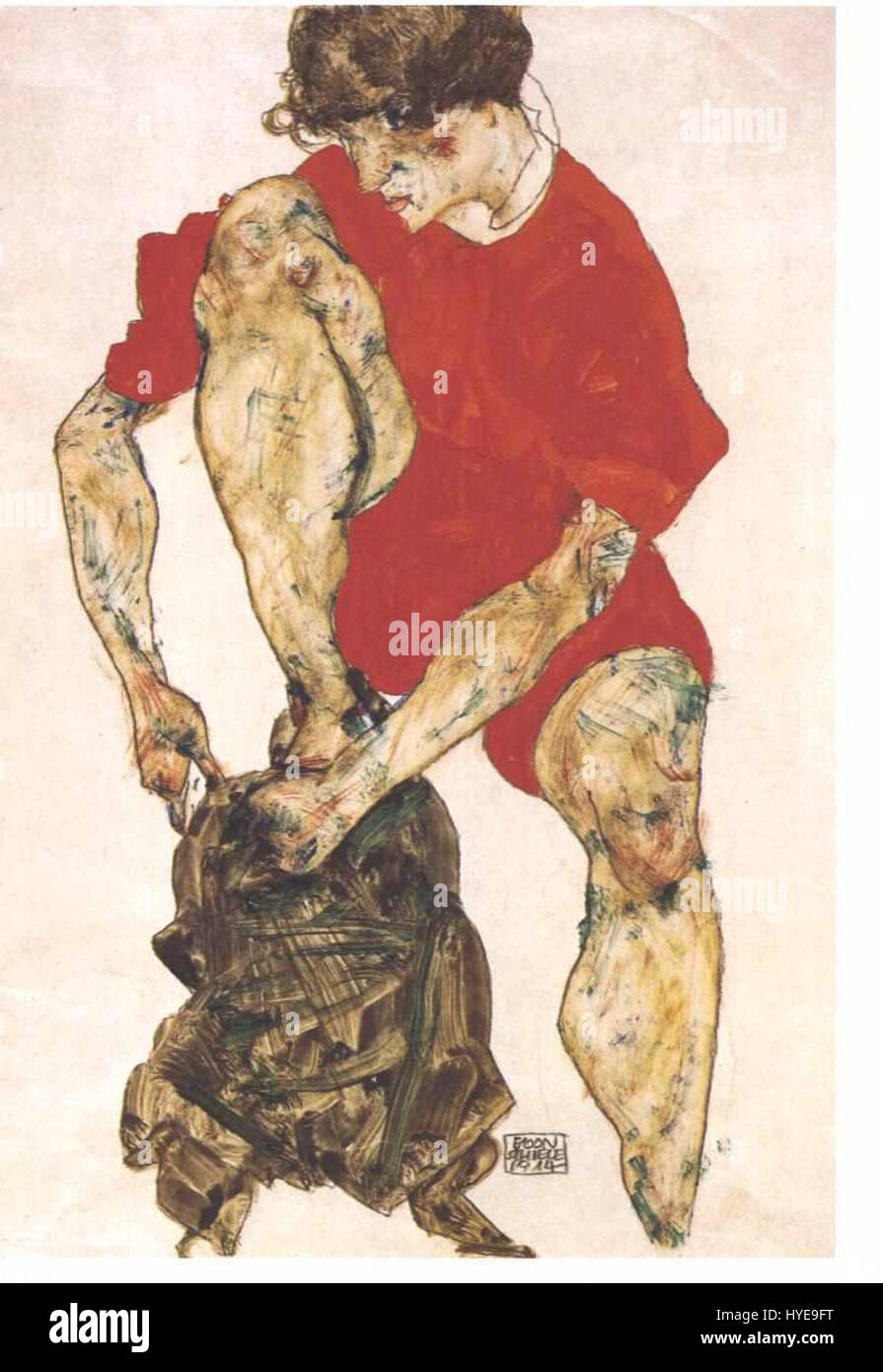 Schiele   Weibliches Modell mit feuerroter Jacke und Hose   1914 Stock Photo